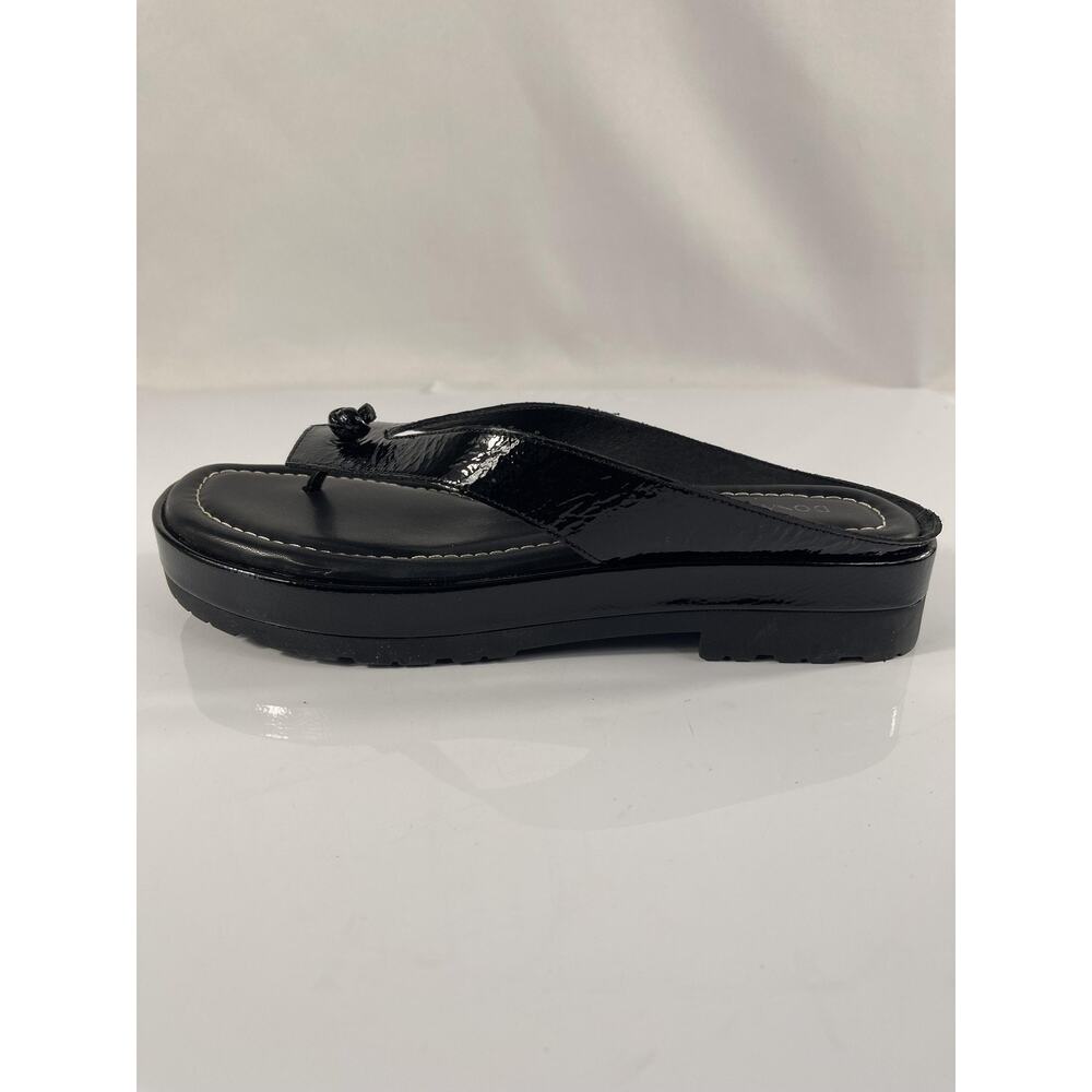 Donald Pliner Shoes Womens Size 10 Black Patent Thong Wedge Sandals SEENACI